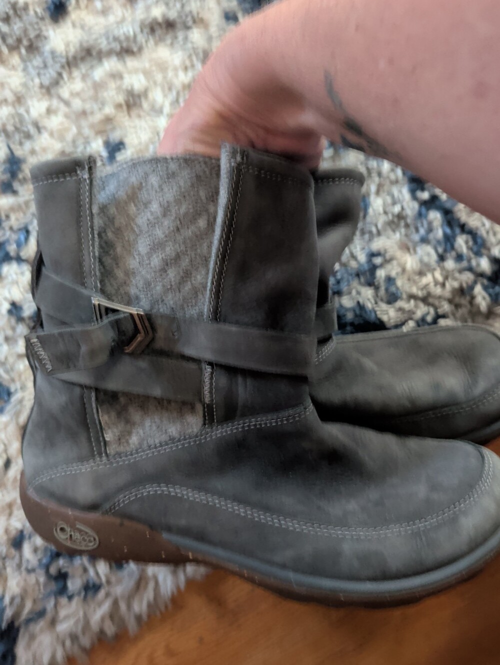 Chaco Women's Gray Suede And Wool Ankle Boots